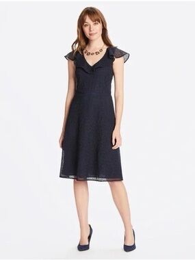 Draper James NWOT Navy Heart Lace Flounce Shoulder Sheath Mini Dress Sz 10